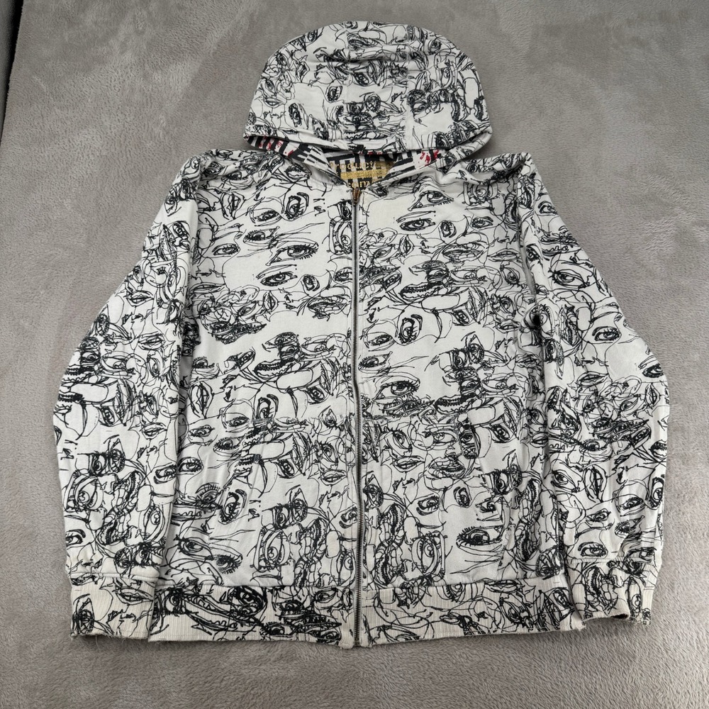 RARE Volcom Hoodie Mens XL White Black Red Reversible Eyes Preowned Grail